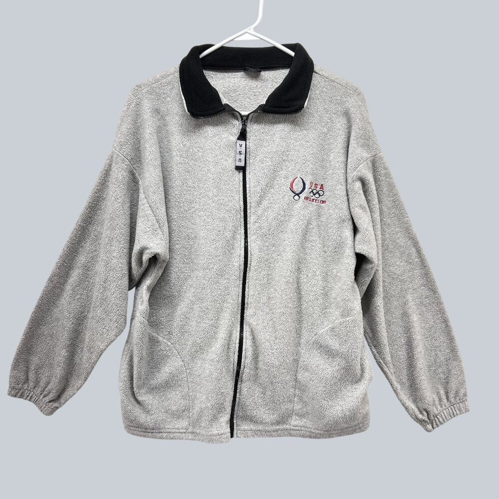 USA Beijing 08 Olympics Fleece Jacket  Elastic Cuffs & Pockets Men's Sz L
